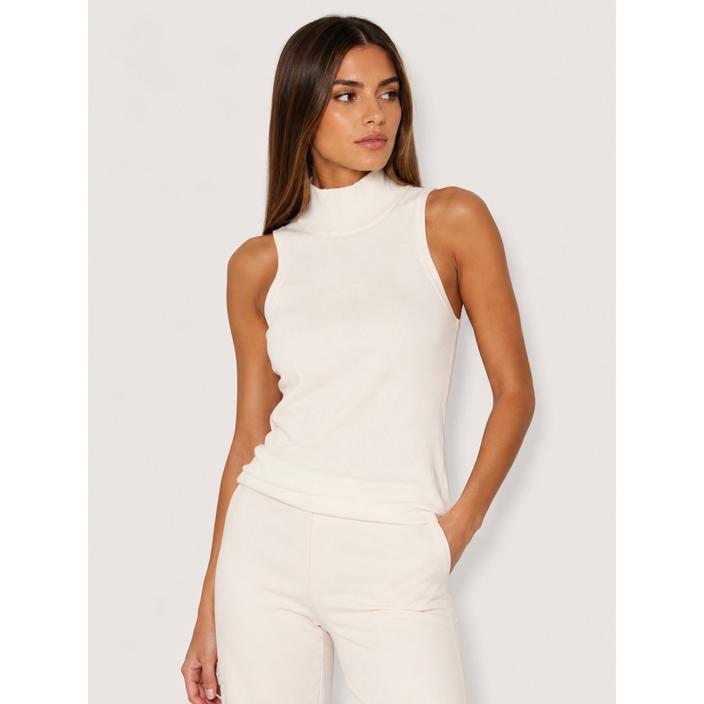 Tara Jarmon Paris Palmyre Cream Mock Neck Sleeveless Knit Top Size T0 XS